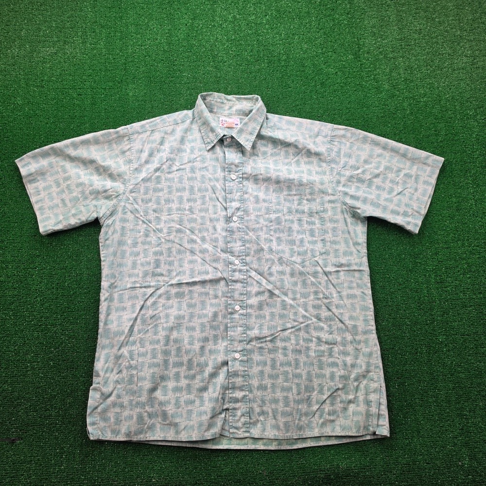 Vintage Reyn Spooner Hawaiian Shirt Mens Large Green Button‎ Up Aloha Beach